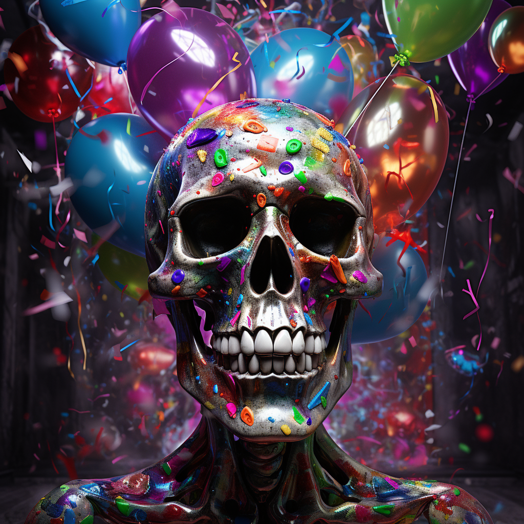 Skull in Disco Club with Balloons