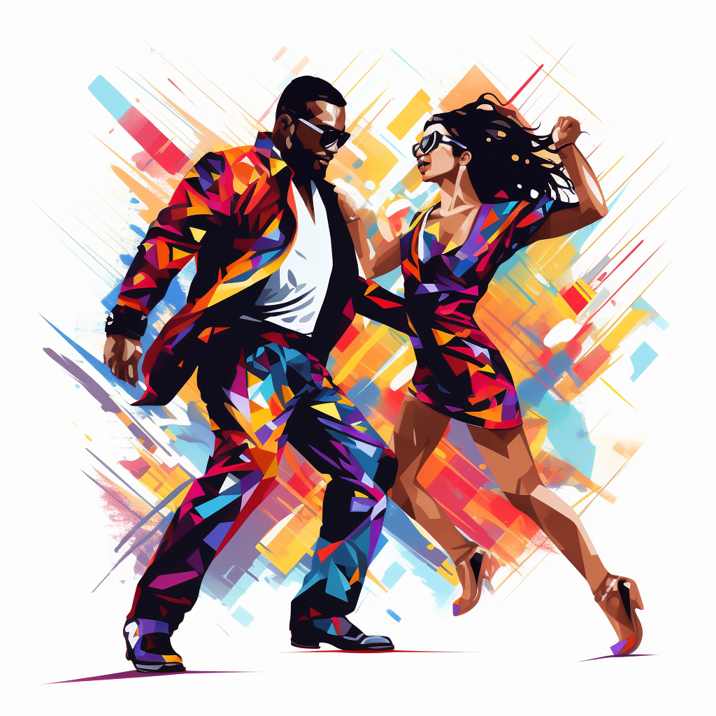 Two people disco dancing on white background