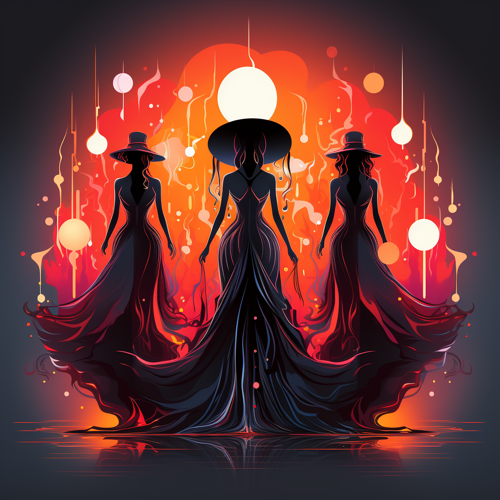 Disco Witches Outline Drawing