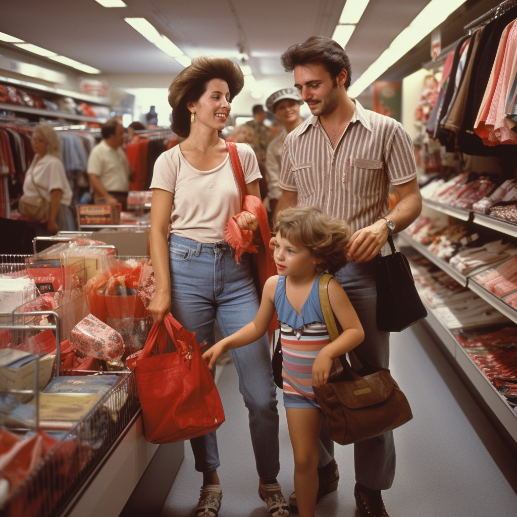 Family shopping in discount department store