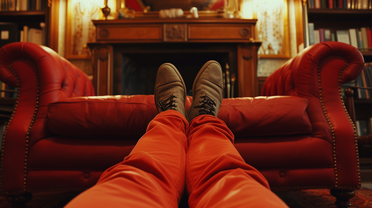 Disembodied legs relaxing on chaise lounge