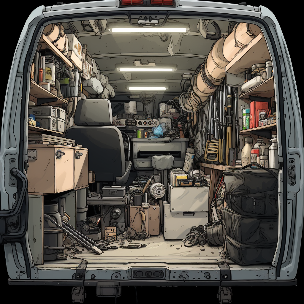 Interior of van with rifles