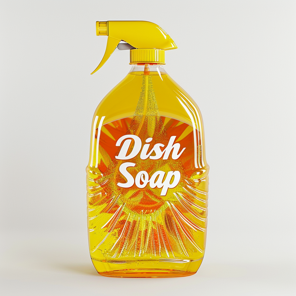 Dish soap bottle with yellow liquid