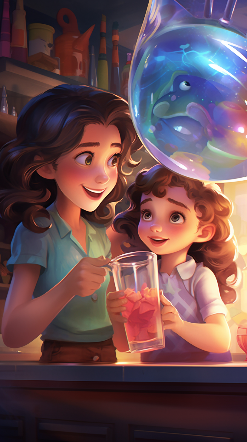 Disney cartoon girl with rainbow cup