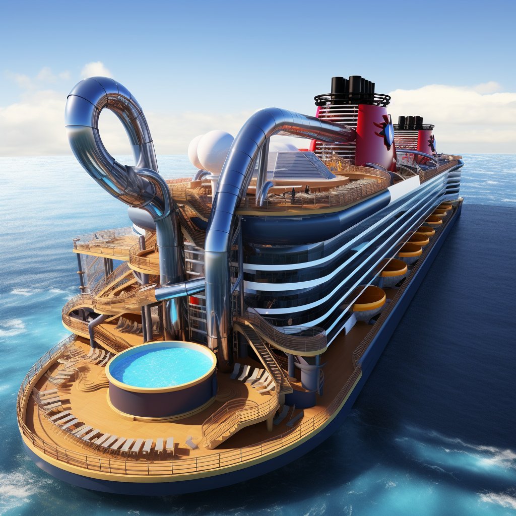 Disney cruise ship with water slide and pool