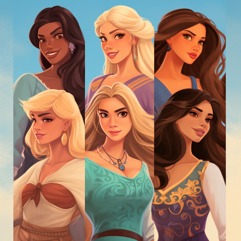 Disney princesses in fairytale setting