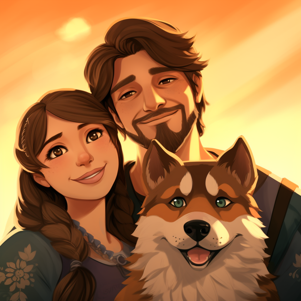 Illustration of a happy Disney-style family