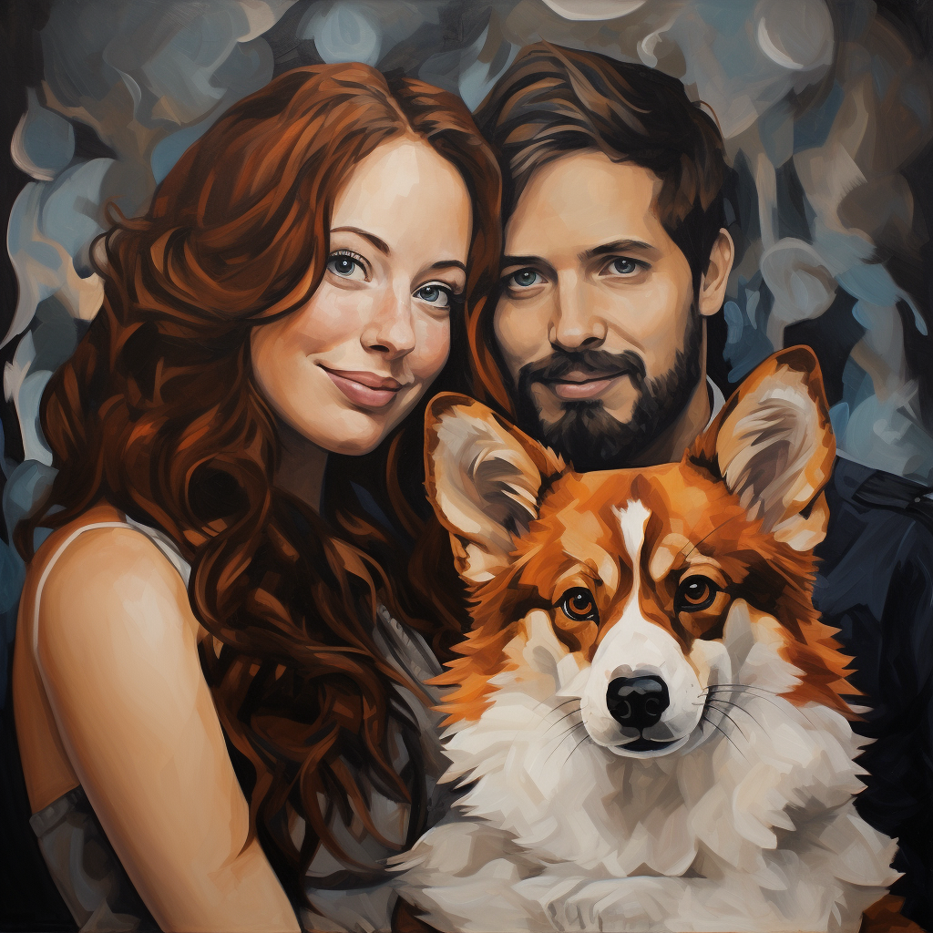 Woman, Man, and Corgi in Disney Art Style