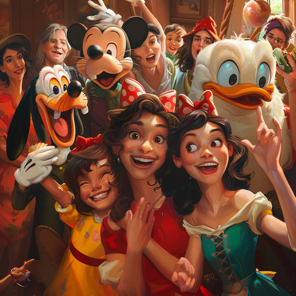 Disney characters enjoying fun activities