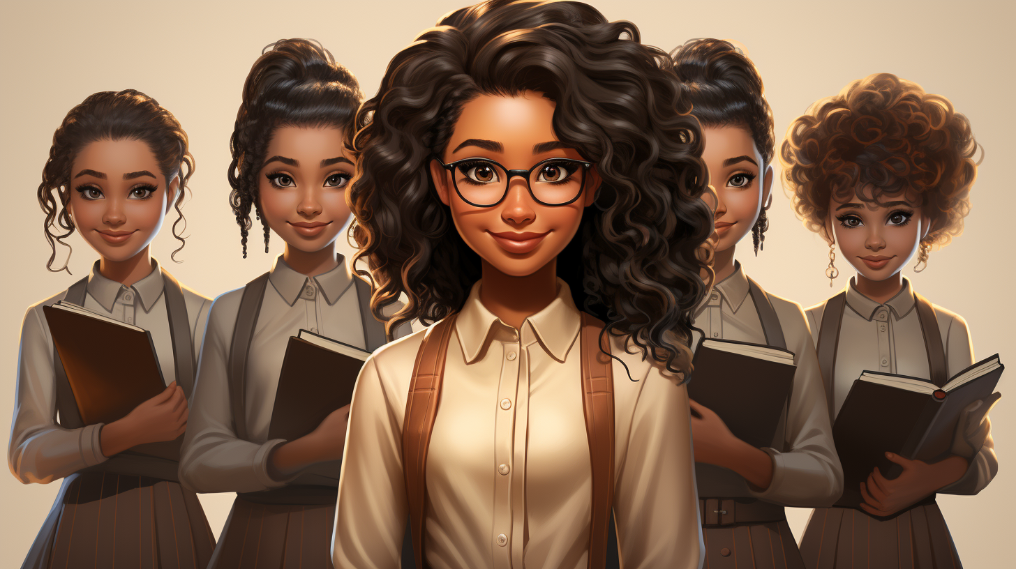 Black woman professor with different expressions