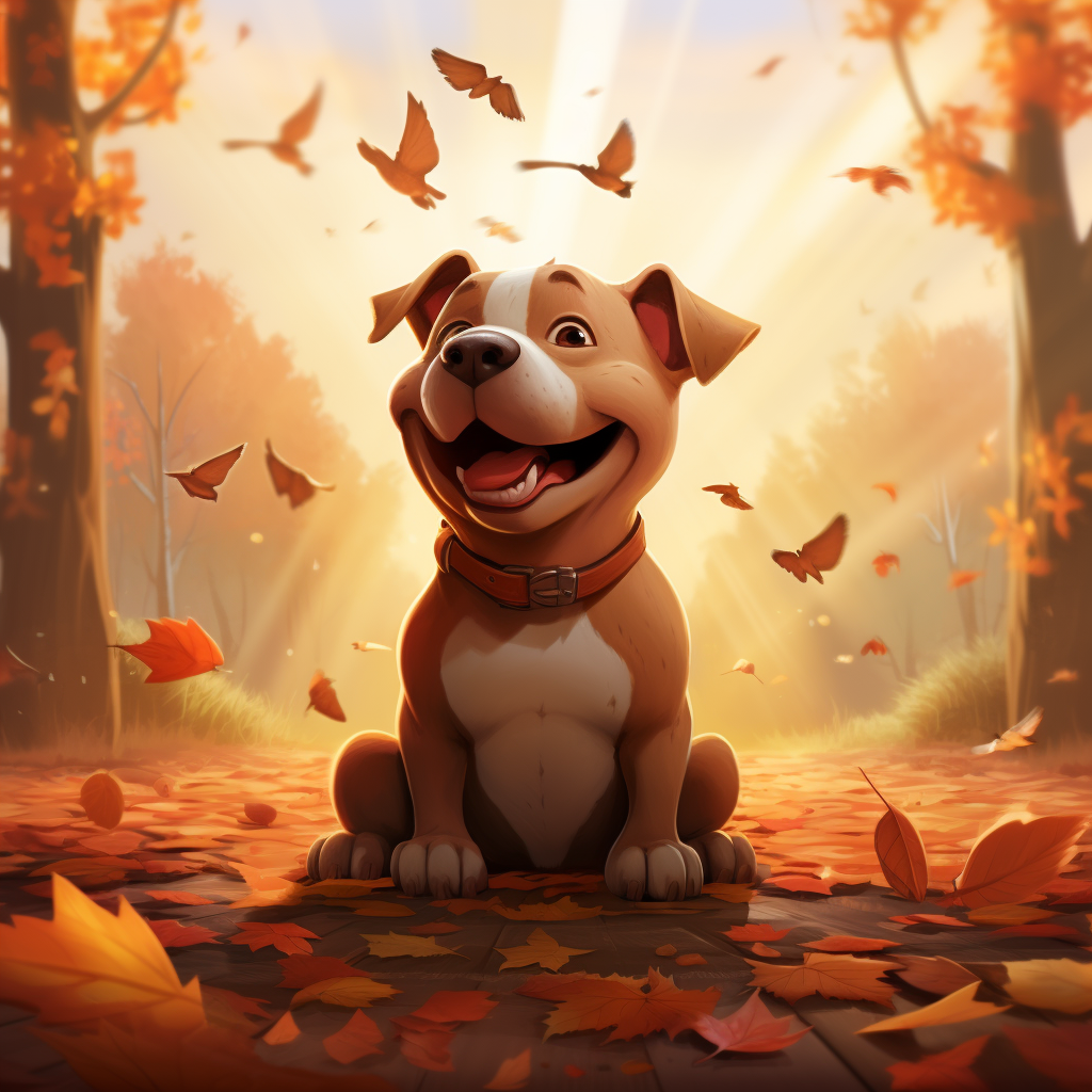 Adorable Bullterrier with Autumn Leaves