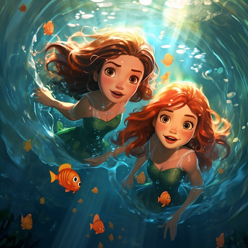 Ariel swimming with her sisters