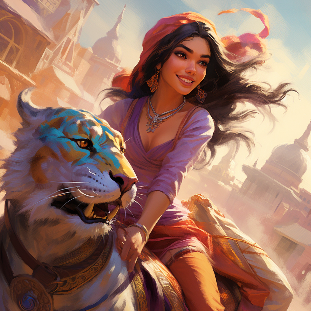 Disney Princess Jasmin riding pet tiger