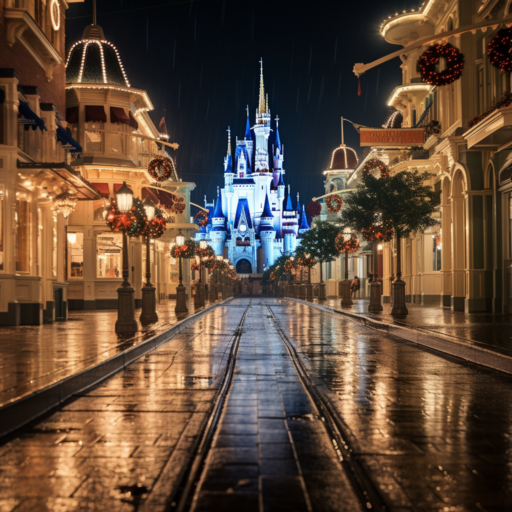 Disney World Main Street Castle at Night