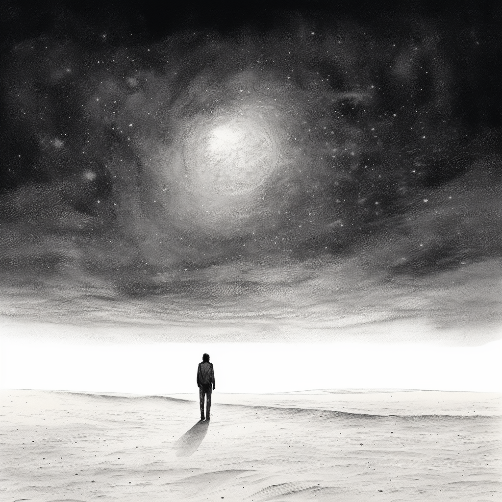 Black and White Distant Sky Illustration