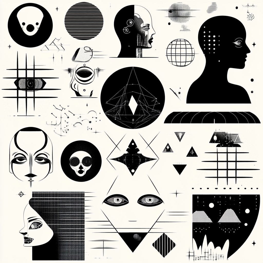 Distopian icons in black white