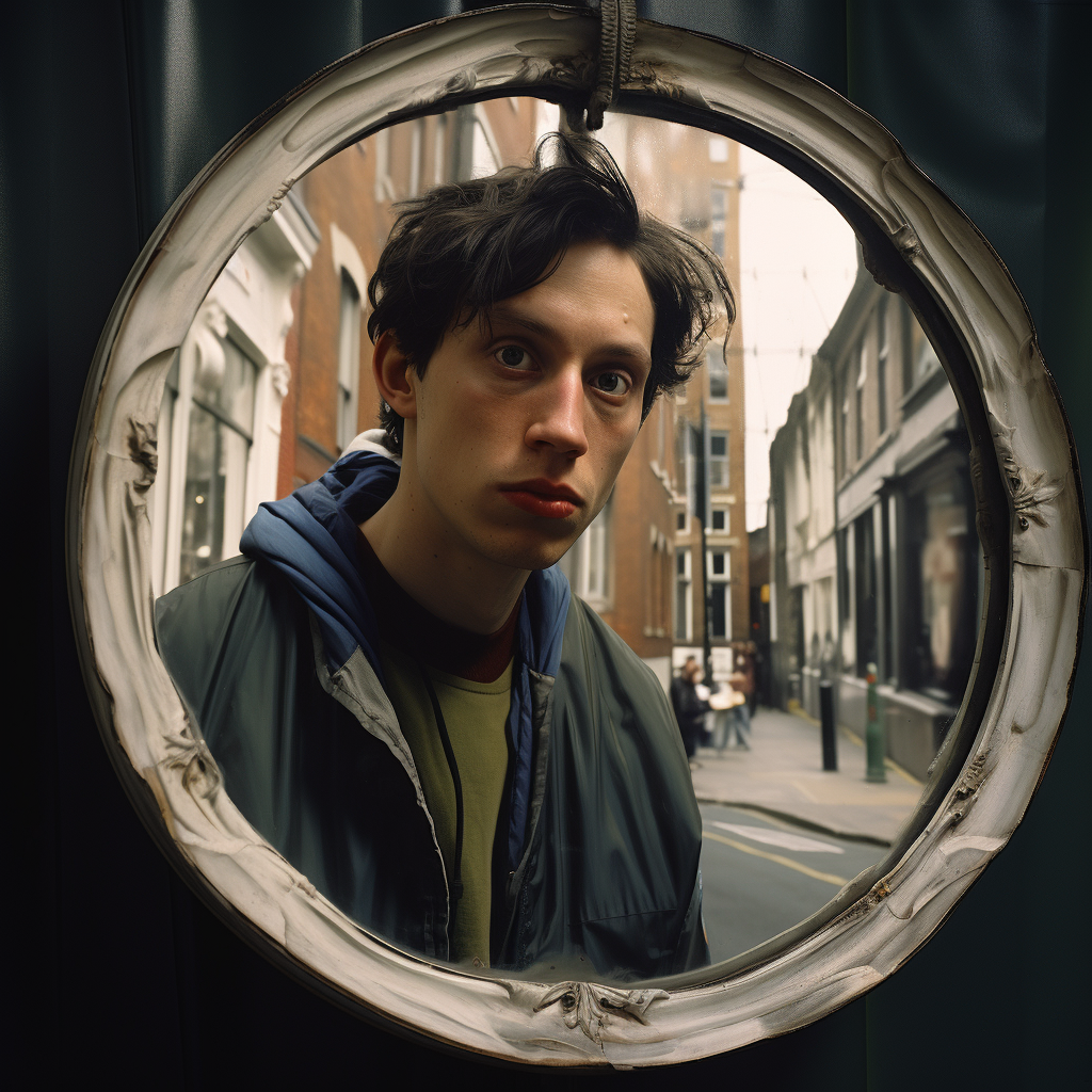 Portrait of young man's distorted face