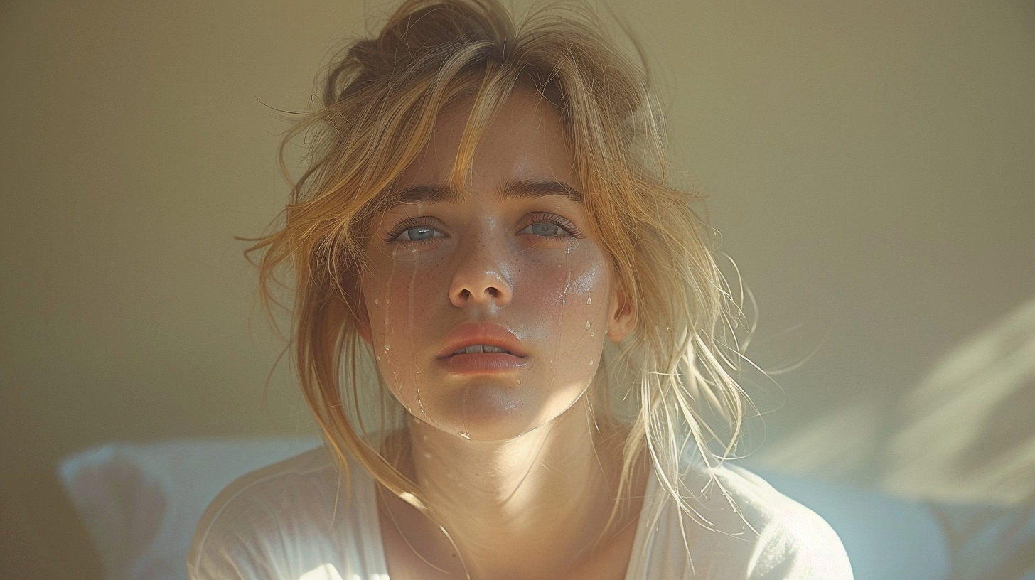 Distressed girl in sunlight