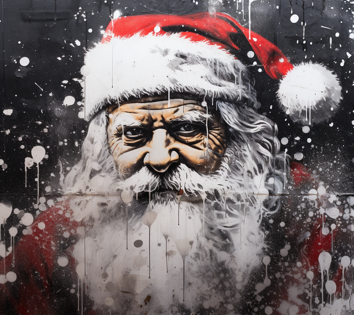 Graffiti of Santa Claus on white wall