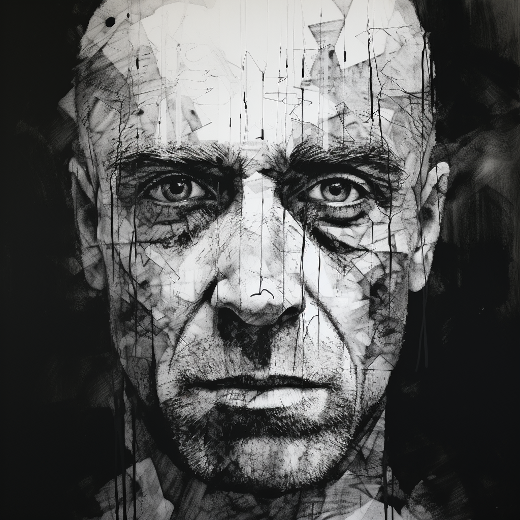 Distressed man's face in dark and depressing style