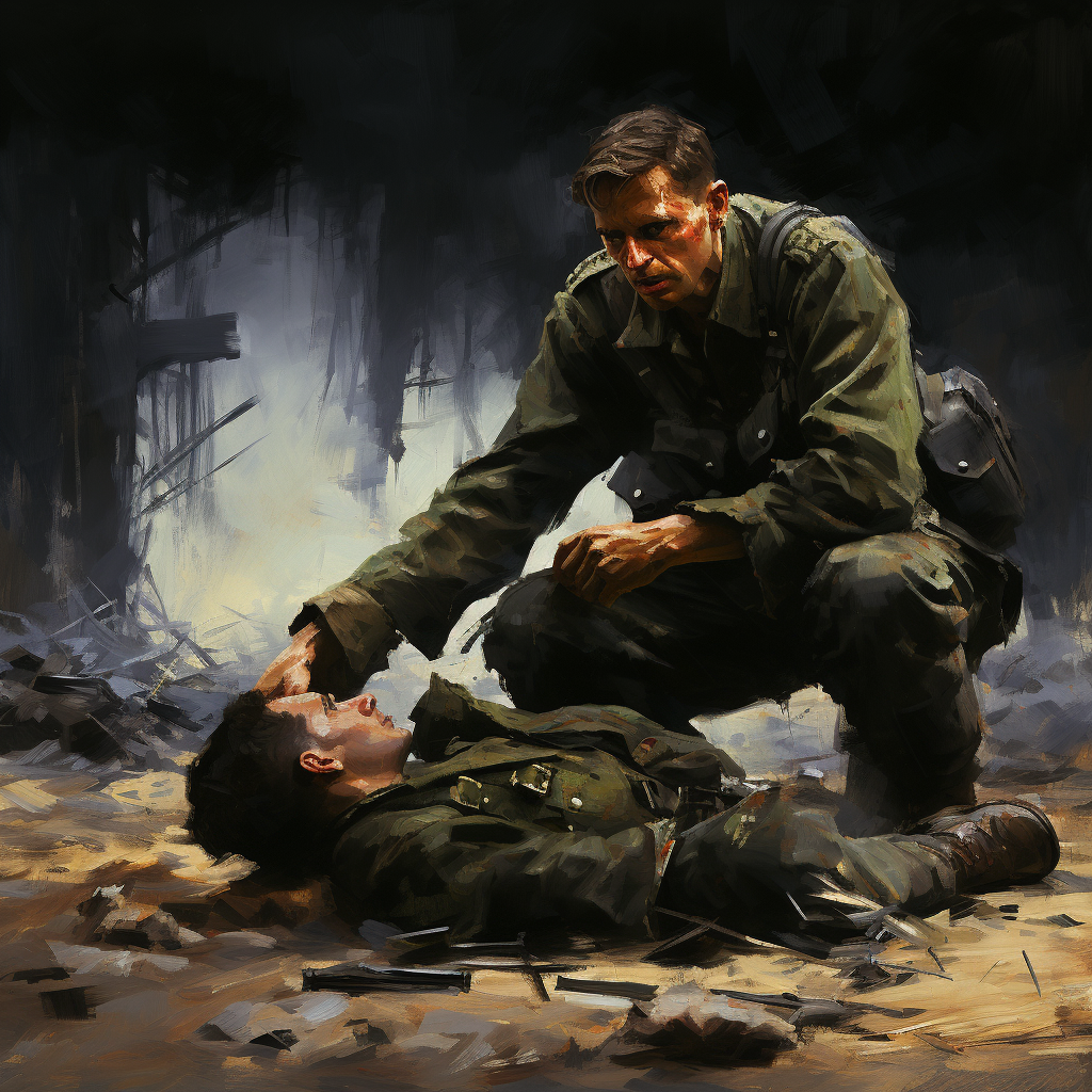 Modern soldier helping fallen wounded soldier ?