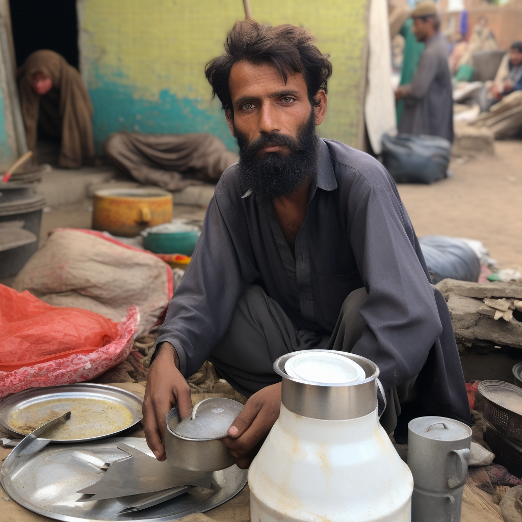 Man distributing food to others