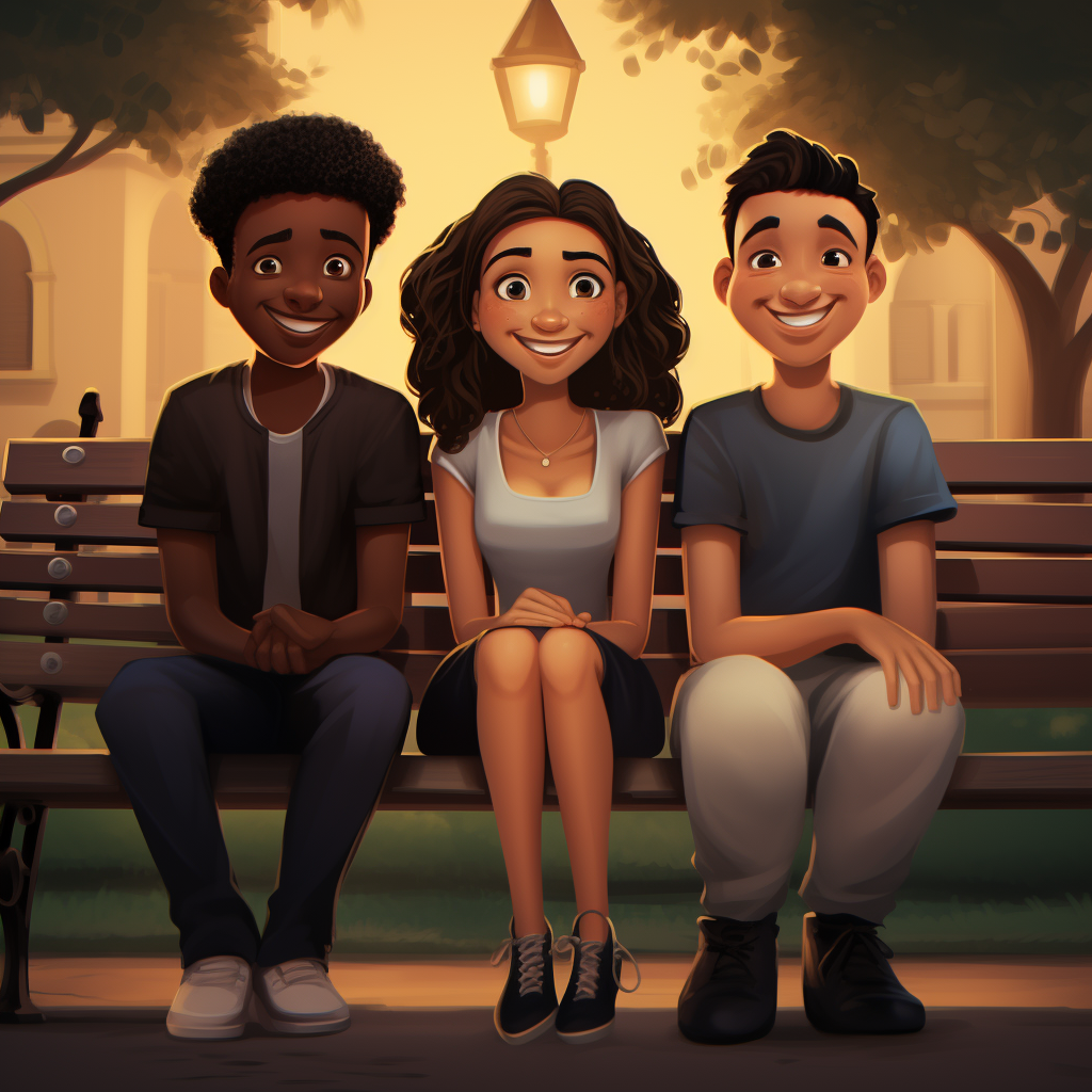 Diverse friends on park bench