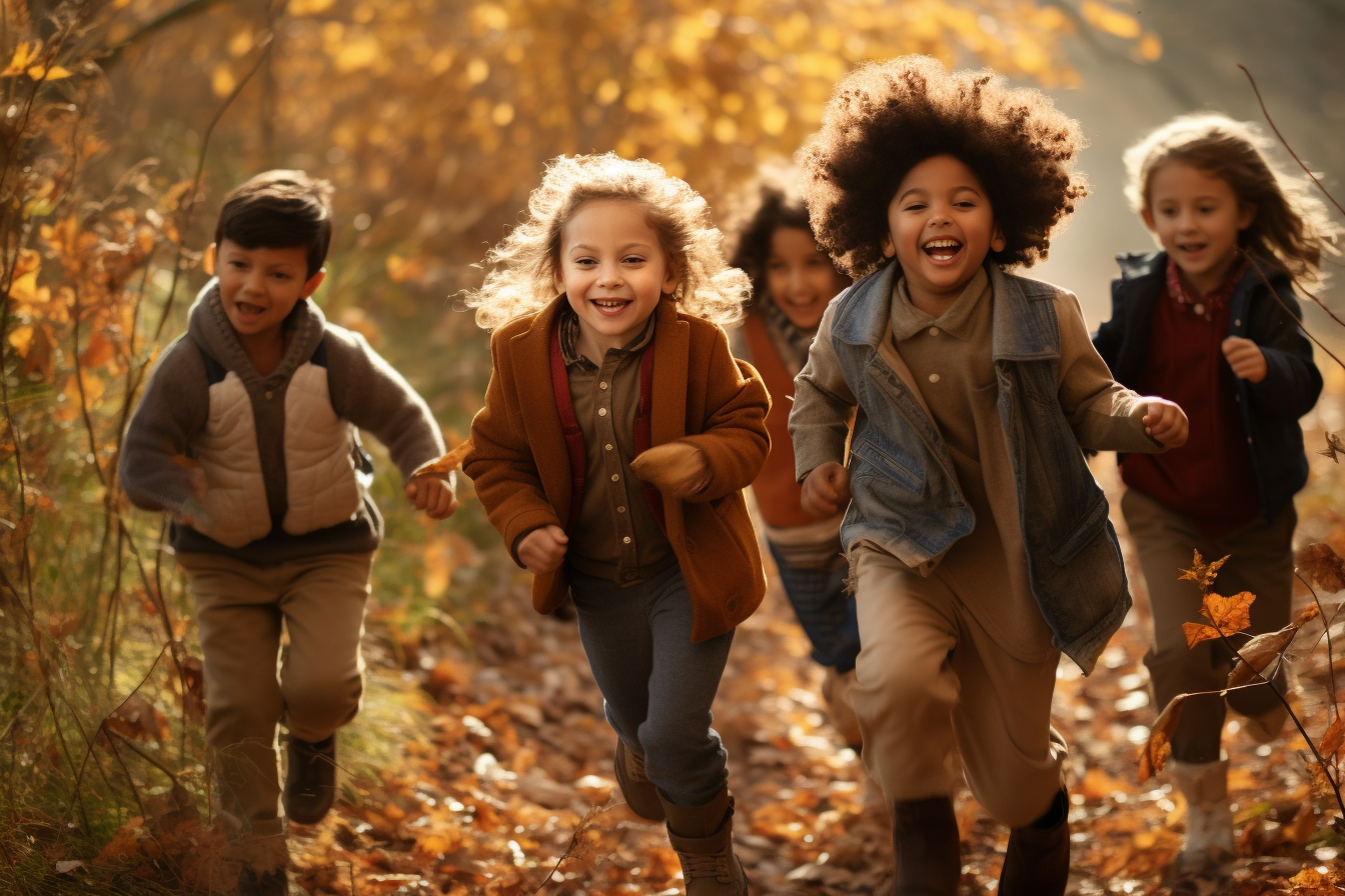 Children playing outside during autumn