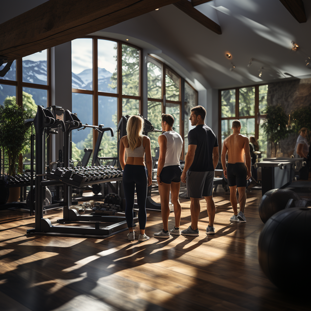 Diverse group lifting weights in gym