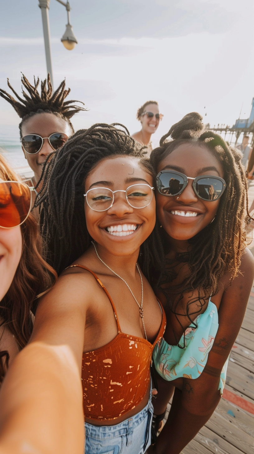 Diverse group having fun at pier