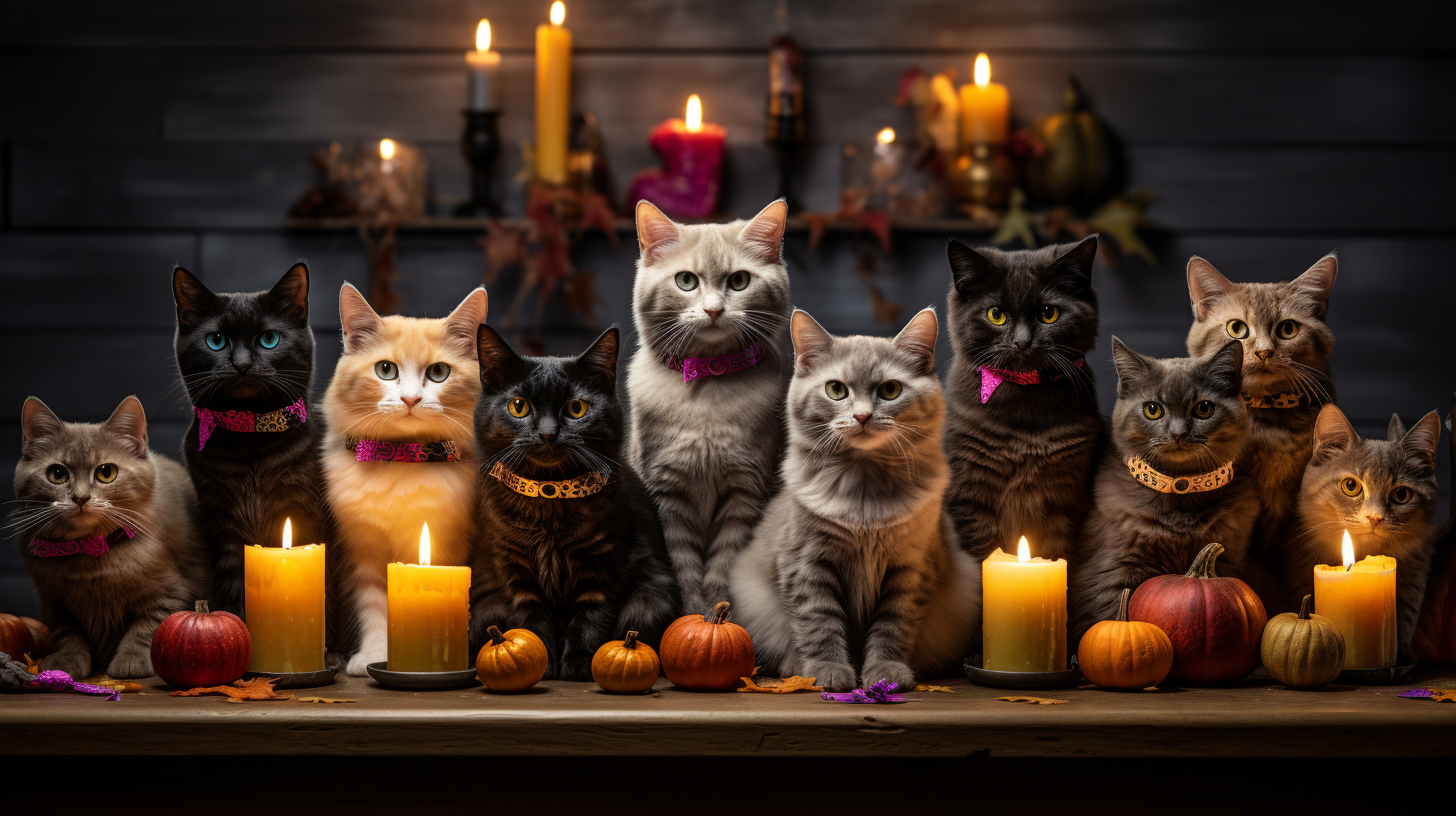 Group of diverse Halloween cats