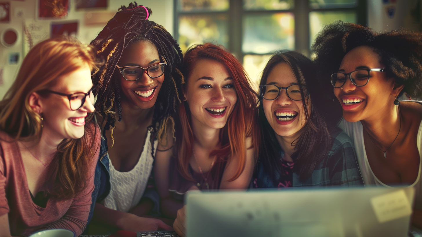 diverse women colleagues computer work