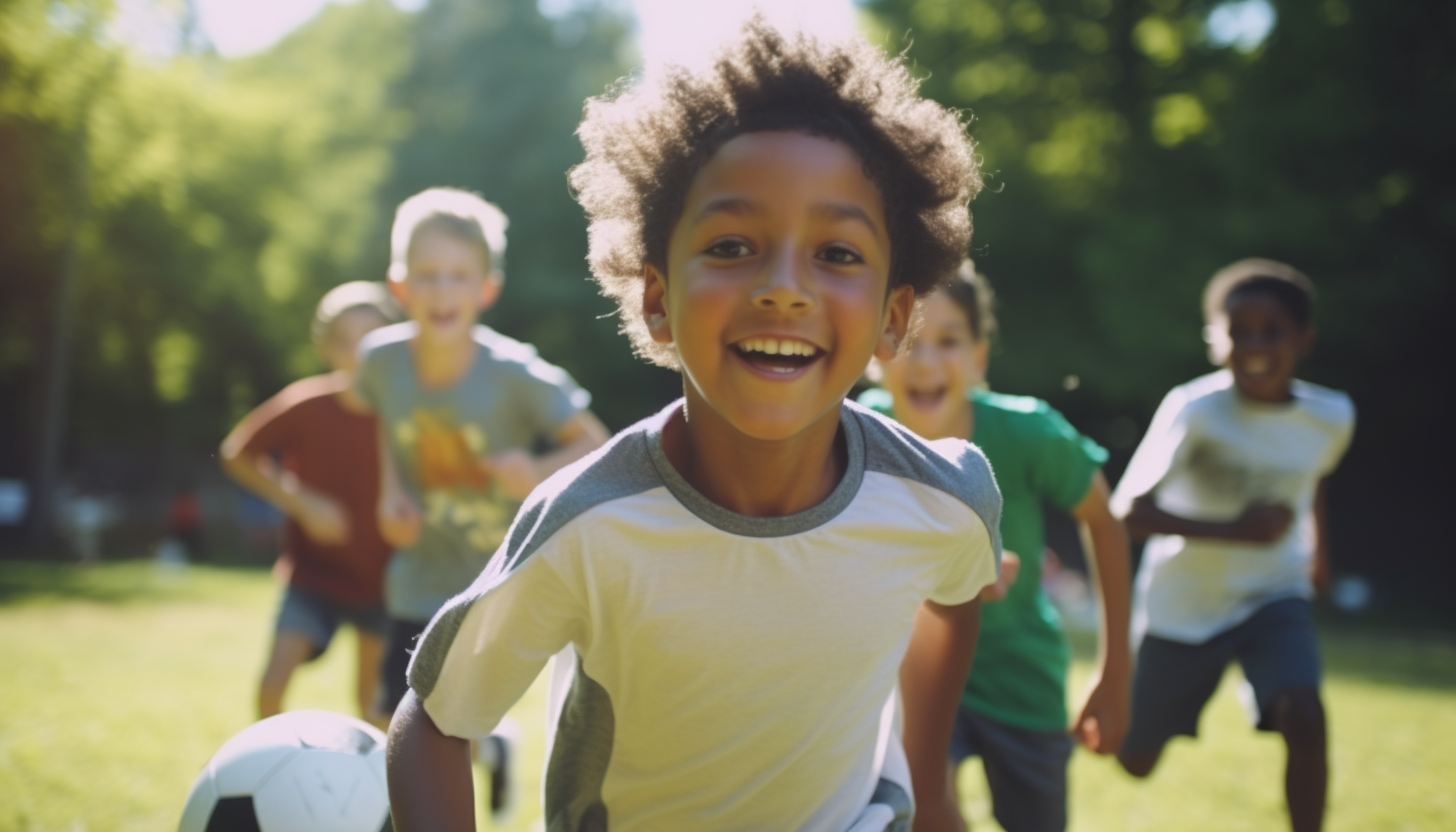 Diverse kids playing soccer