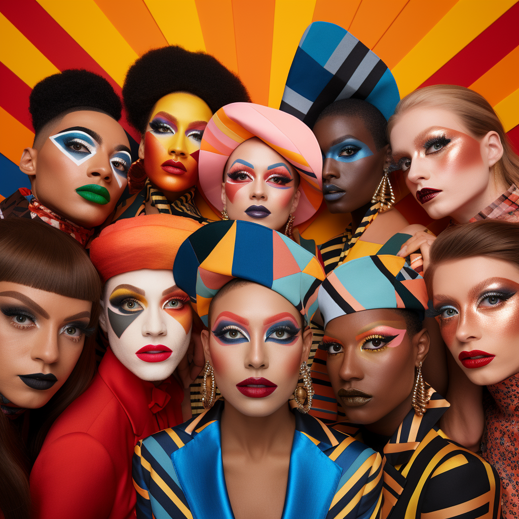 Group of Men and Women Showcasing Diverse Makeup and Fashion Styles