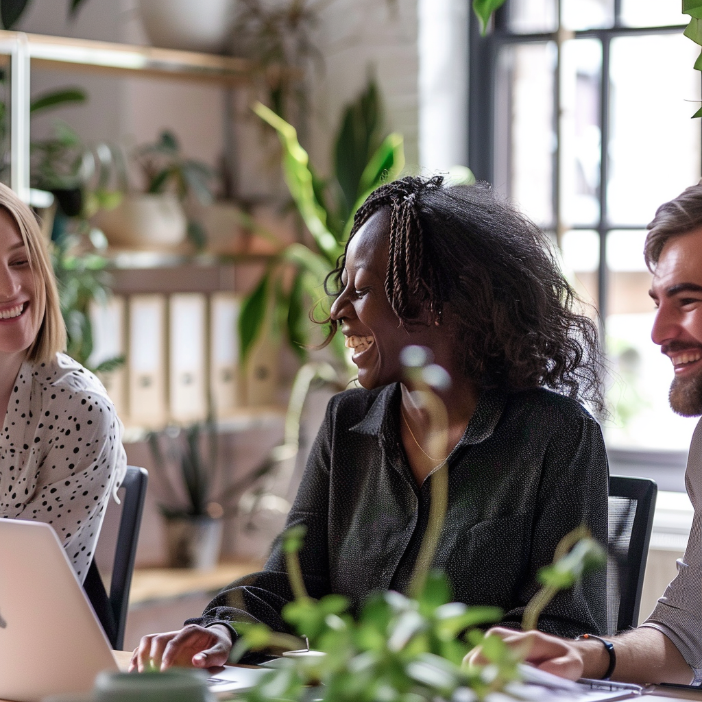 diverse team working in office