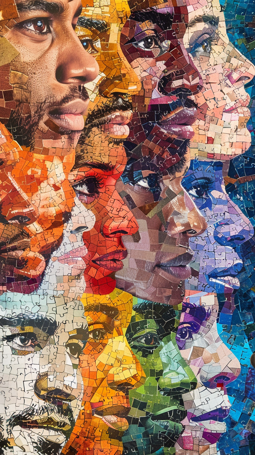 Mosaic of diverse talent team faces