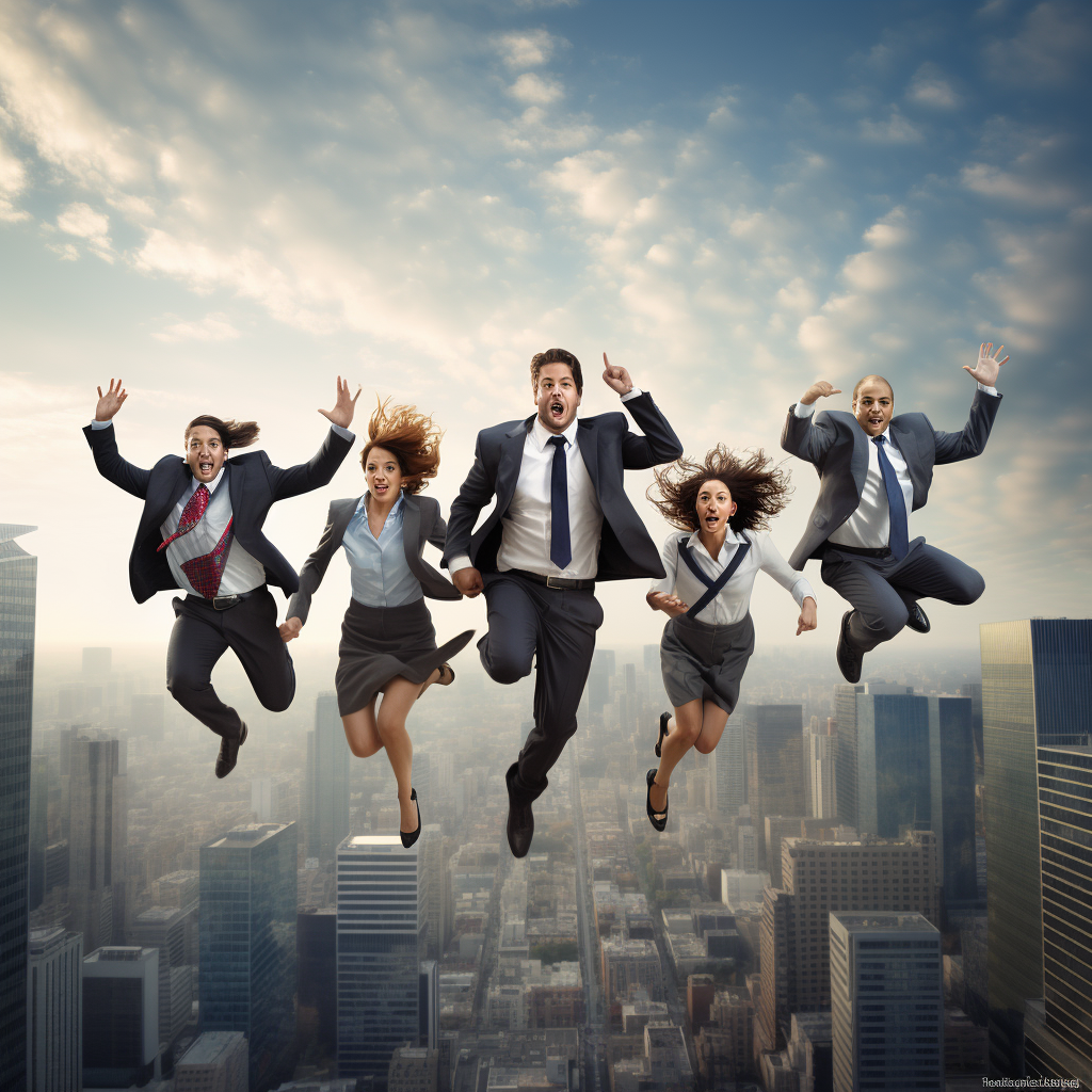 Diverse business team jumping over gap