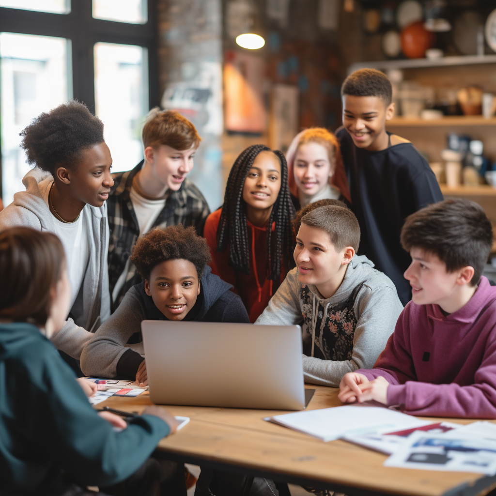 Diverse teenagers learning business basics