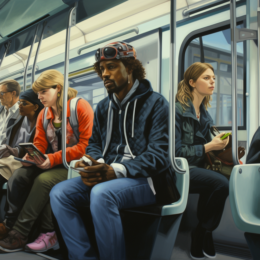 Diverse transit riders in urban setting