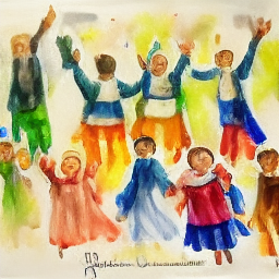 Joyful diverse children celebrating in church