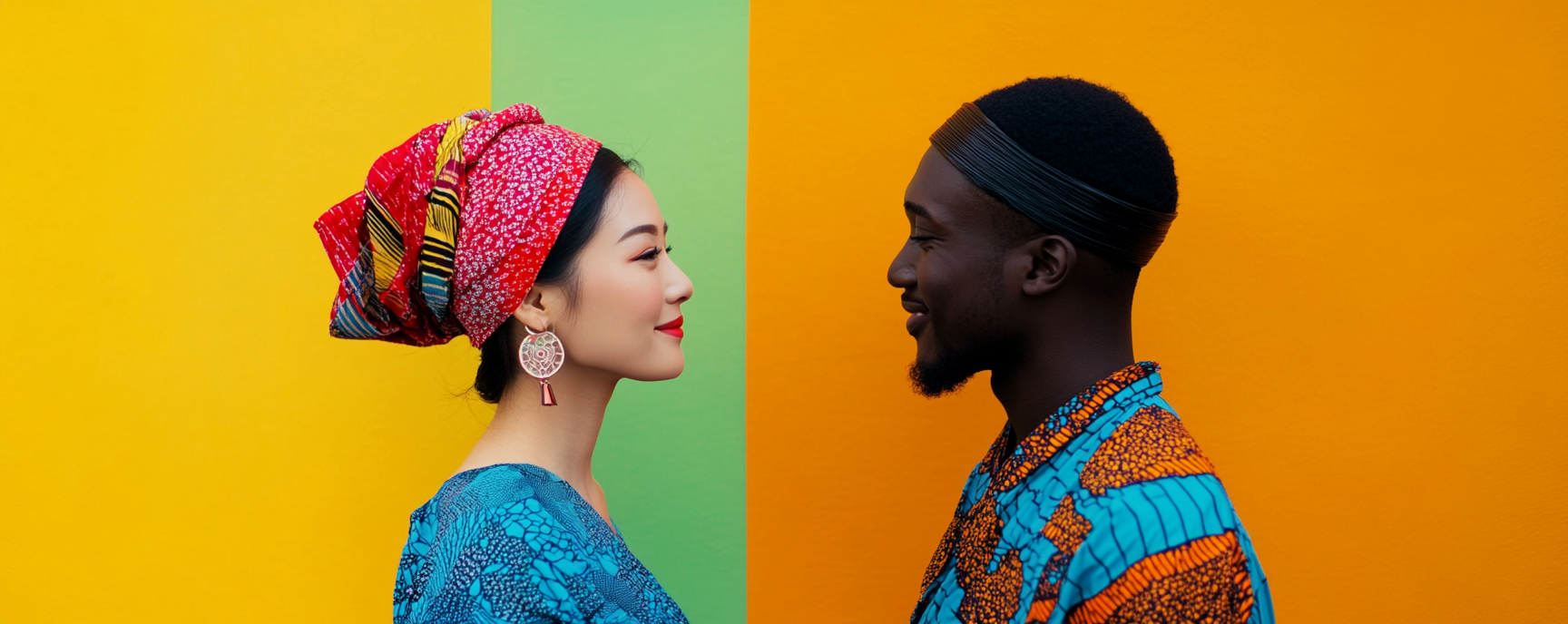 Japanese woman and African man smiling