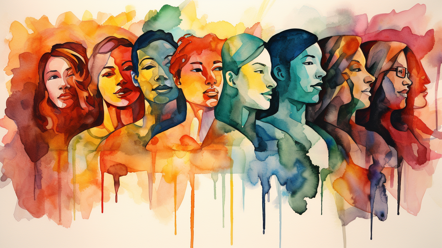 Abstract watercolor depicting diverse genders