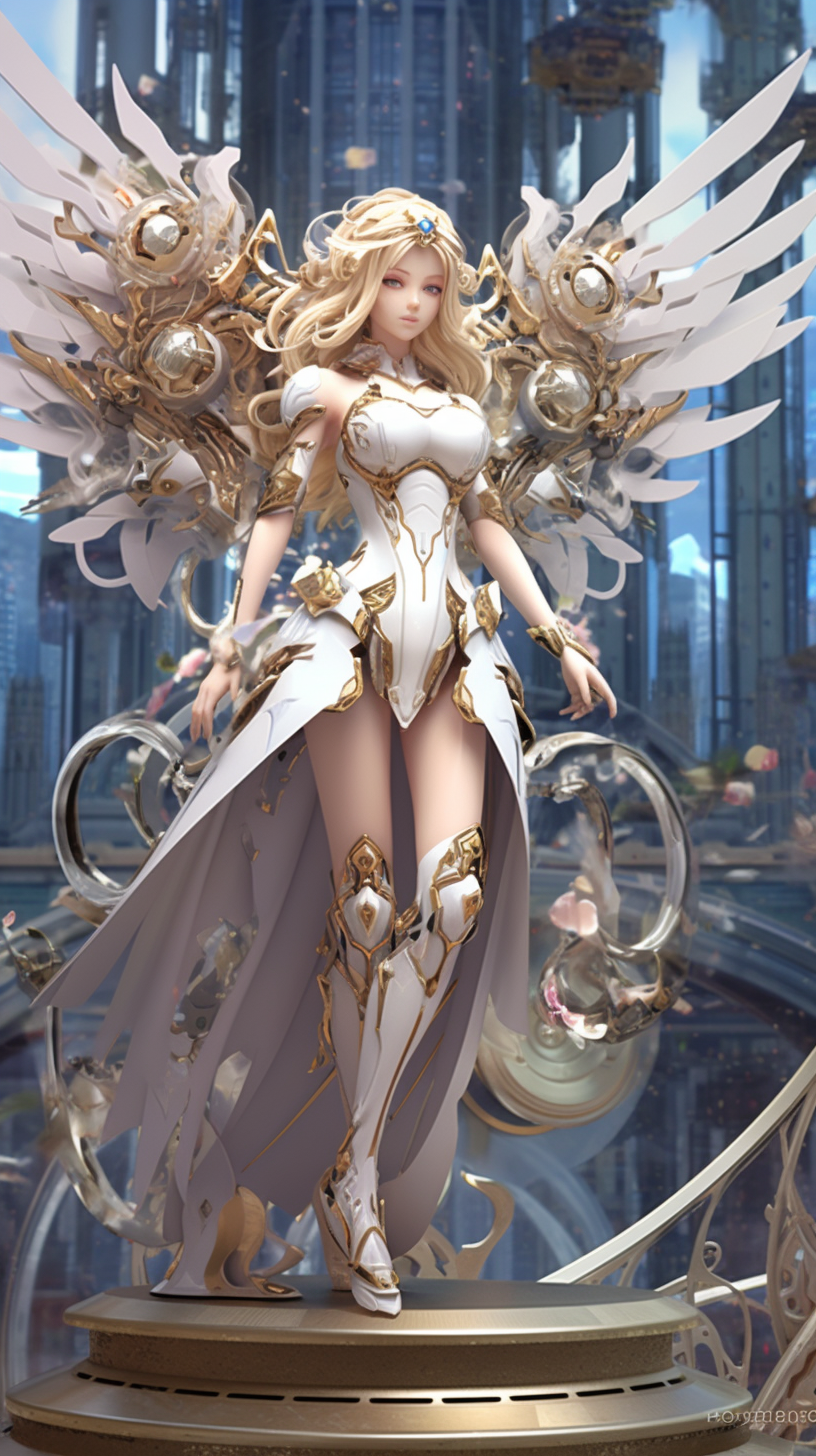 Divine Girl with Mechangel Wings in Dynamic Pose