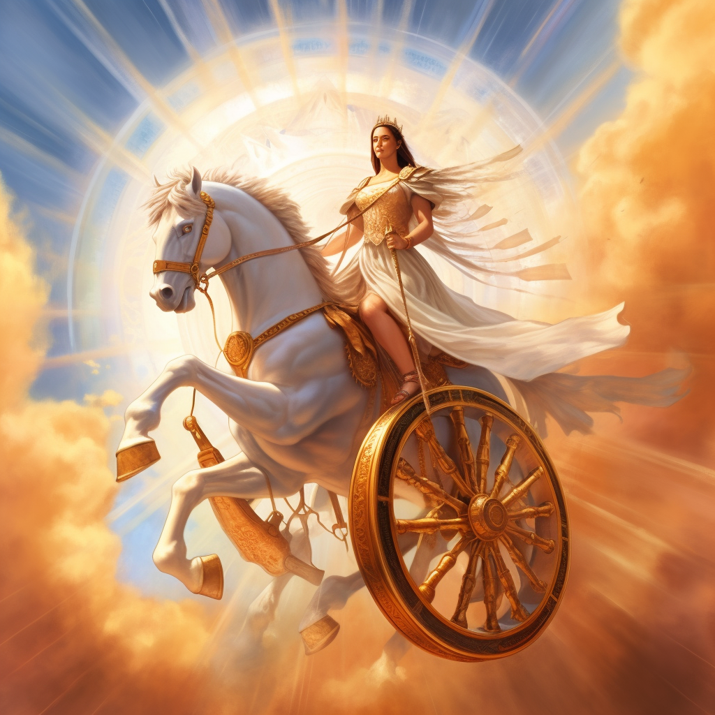 Glowing Brown Haired Woman on Chariot