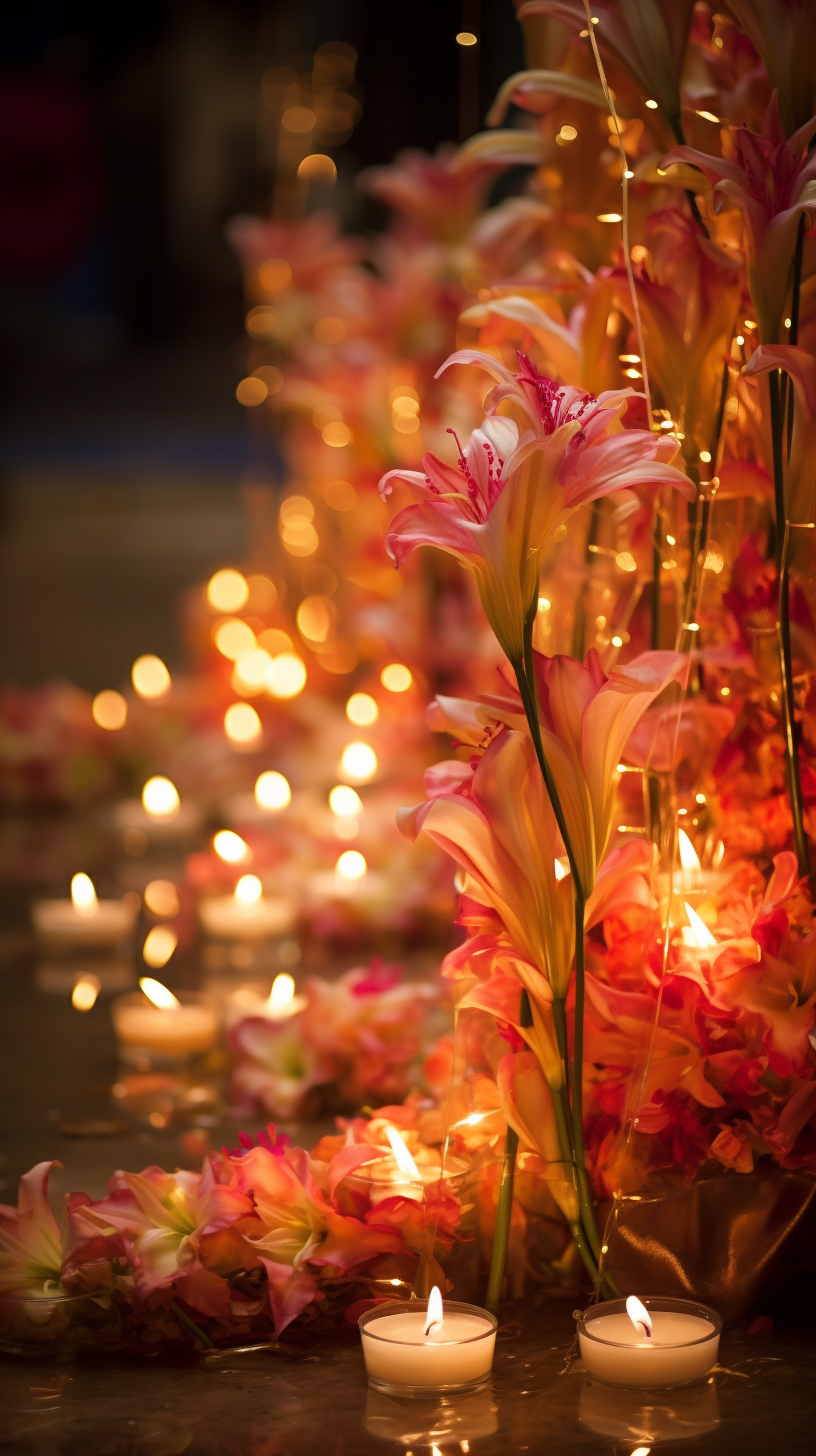 Colorful Diwali floral and light decorations