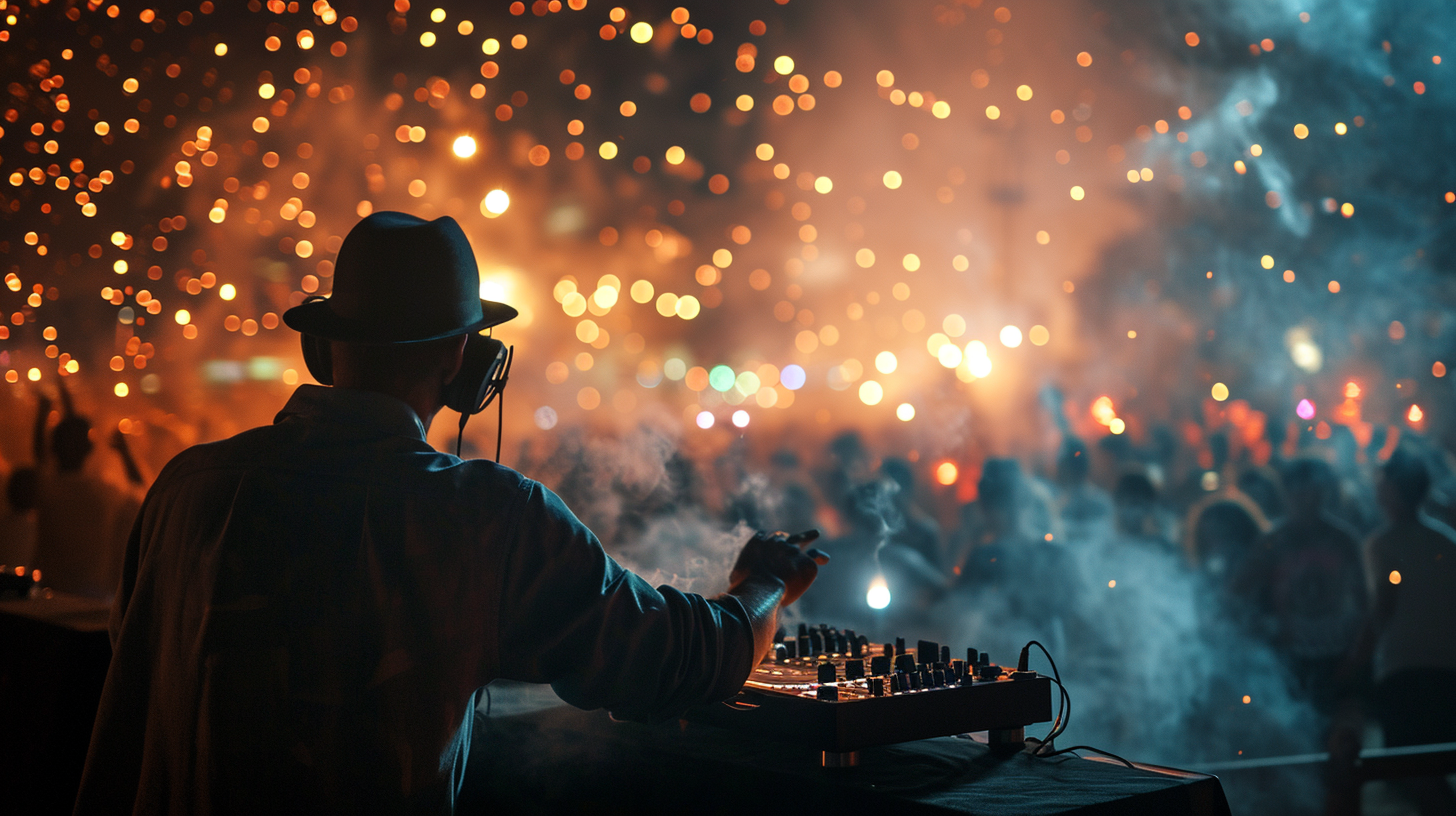 DJ igniting a mega firework at New Year party