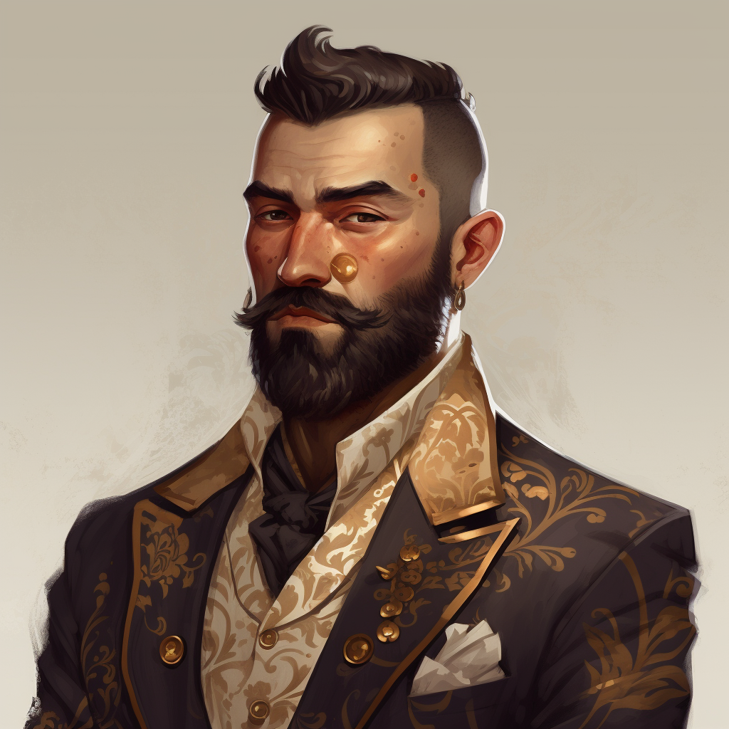 DND Character in Black Tweed Suit with Gold Trim