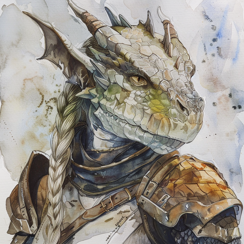 Dragonborn woman angry armored illustration