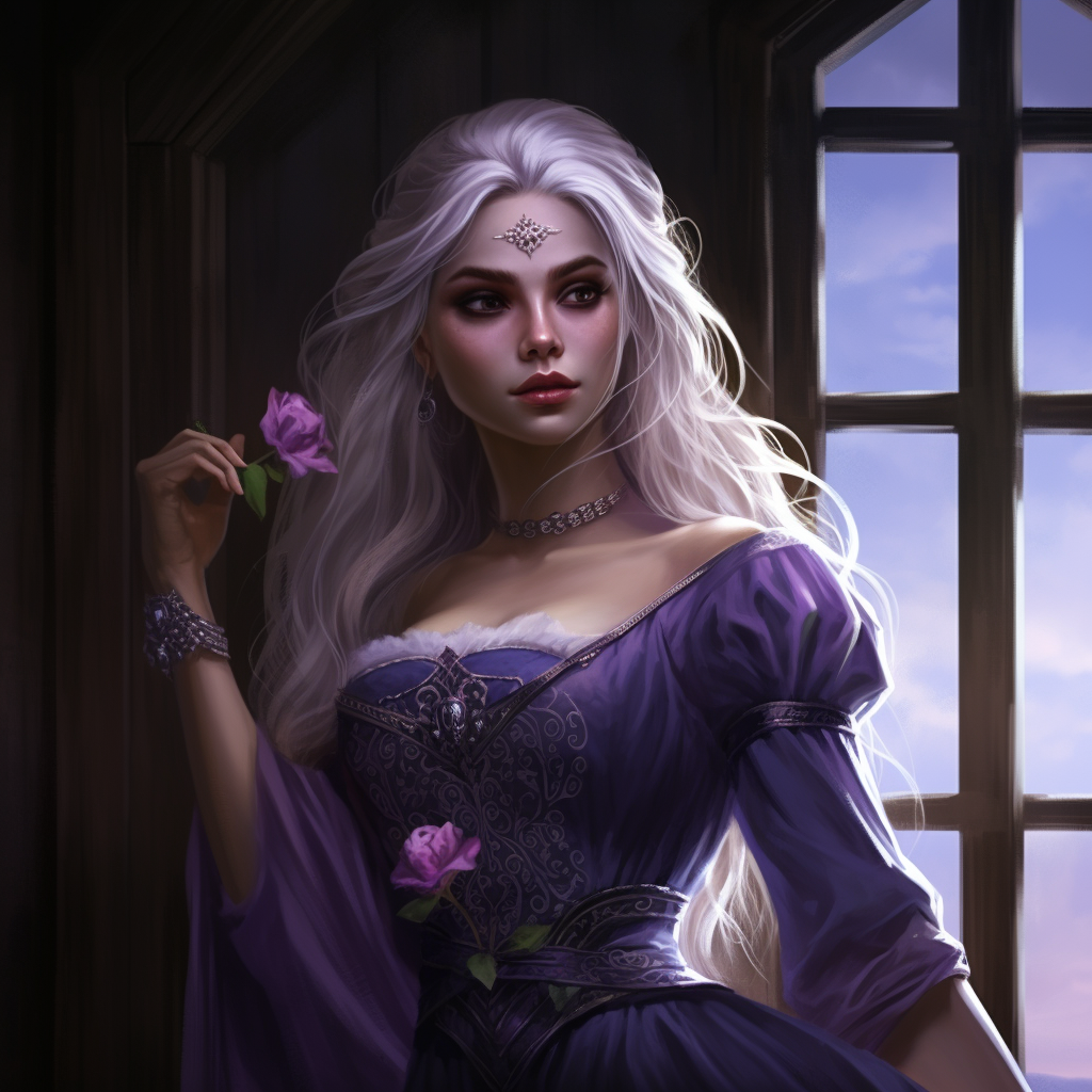 Beautiful Female Drow in Purple Dress