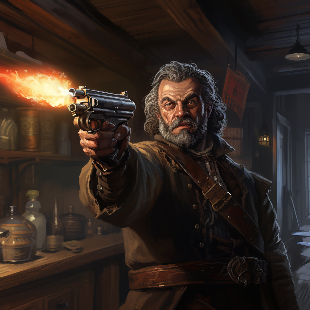 Powerful double barrelled shotgun in D&D illustration